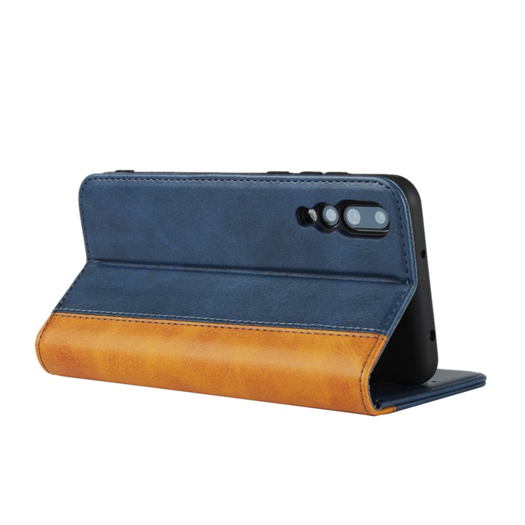Cáscara De Cuero Bicolor De La Cartera Del Soporte Del Caso Magnético Que Empalma Para Huawei P20 Favorable - Azul-4
