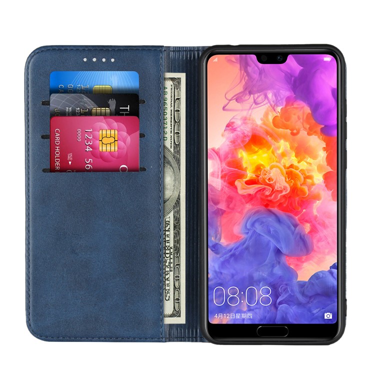 Cáscara De Cuero Bicolor De La Cartera Del Soporte Del Caso Magnético Que Empalma Para Huawei P20 Favorable - Azul-5