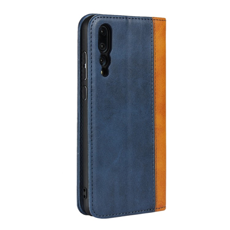 Cáscara De Cuero Bicolor De La Cartera Del Soporte Del Caso Magnético Que Empalma Para Huawei P20 Favorable - Azul-7