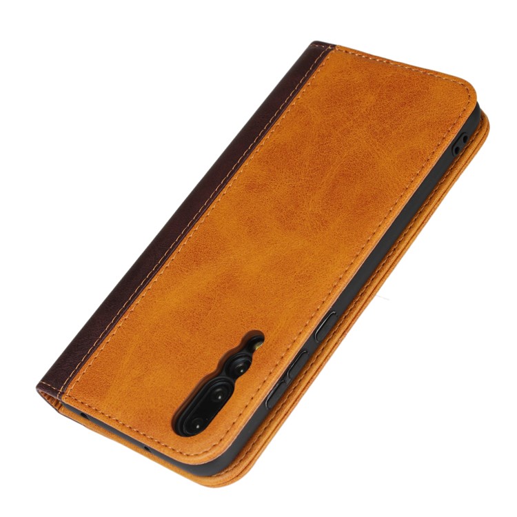 Two Tone Splicing Magnetic Case Stand Leather 3 Card Slots Casing for Huawei P20 Pro - Brown-3