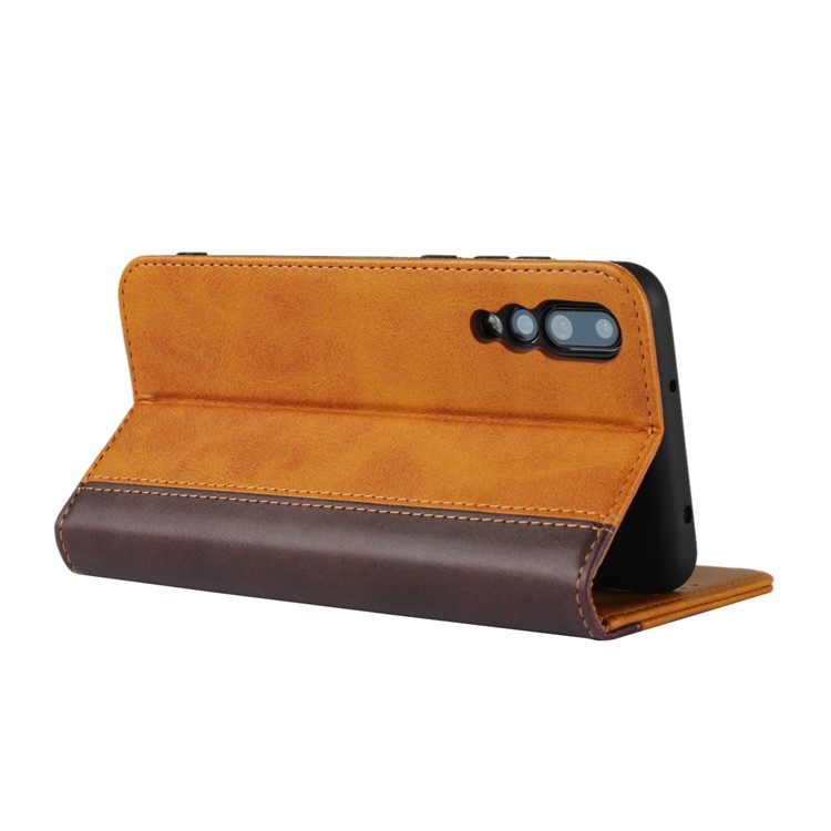 Two Tone Splicing Magnetic Case Stand Leather 3 Card Slots Casing for Huawei P20 Pro - Brown-4