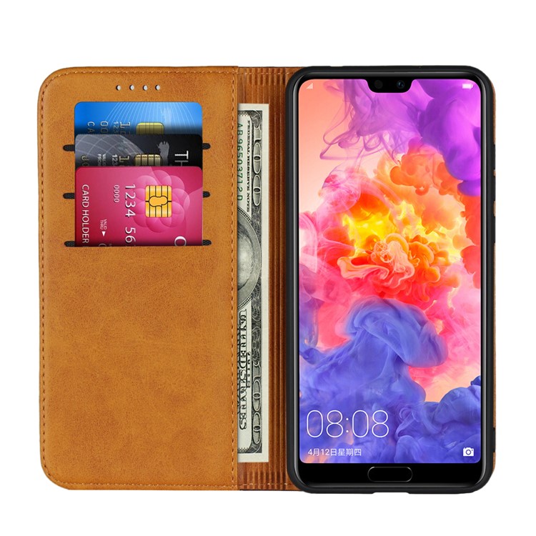Two Tone Splicing Magnetic Case Stand Leather 3 Card Slots Casing for Huawei P20 Pro - Brown-5