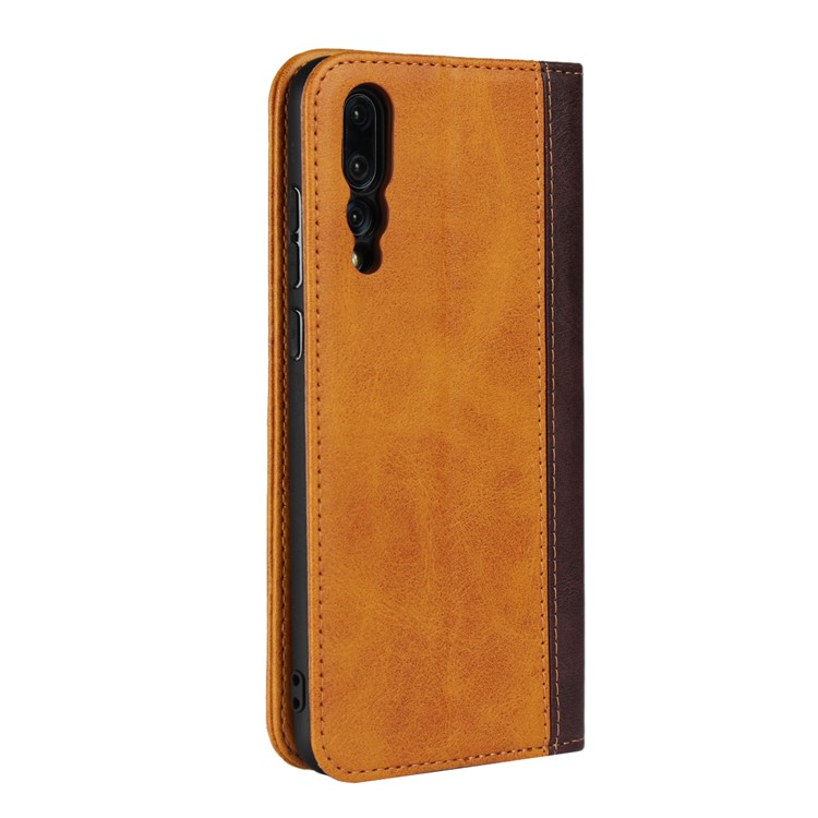Two Tone Splicing Magnetic Case Stand Leather 3 Card Slots Casing for Huawei P20 Pro - Brown-7