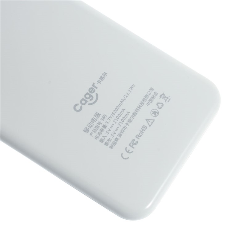 CAGER S88 6000mAh External Power Bank for iPhone iPad Samsung LG - White-5