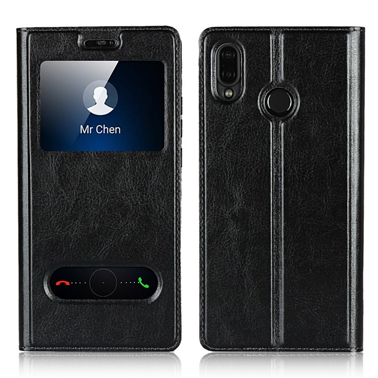 Dual View Window Crazy Horse Texture PU Leather Case for Huawei P20 Lite / Nova 3e (China) - Black-1