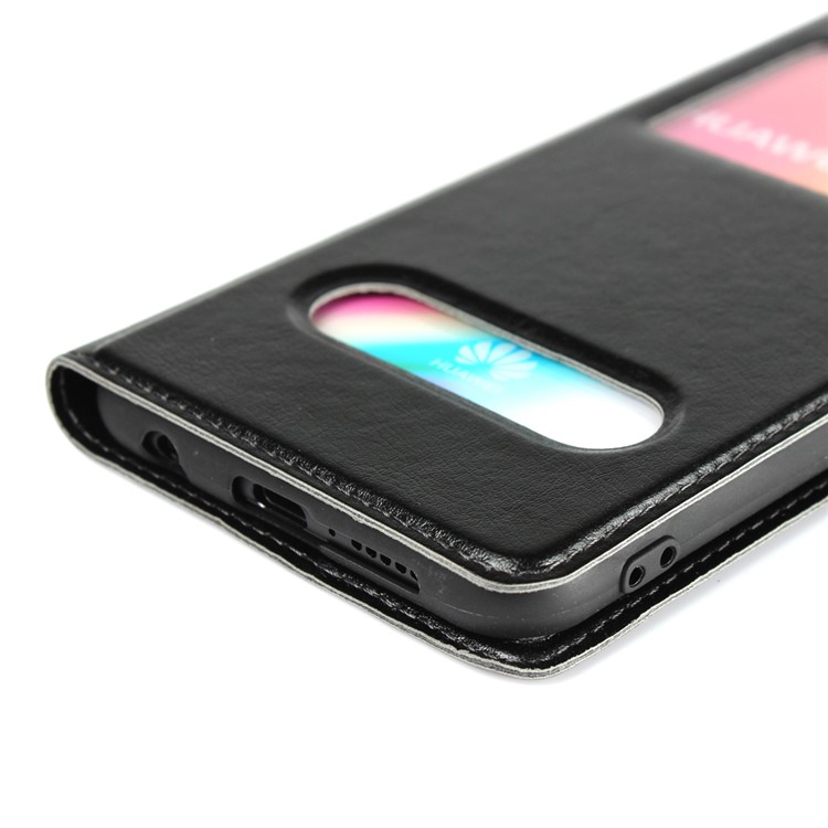 Dual View Window Crazy Horse Texture PU Leather Case for Huawei P20 Lite / Nova 3e (China) - Black-11