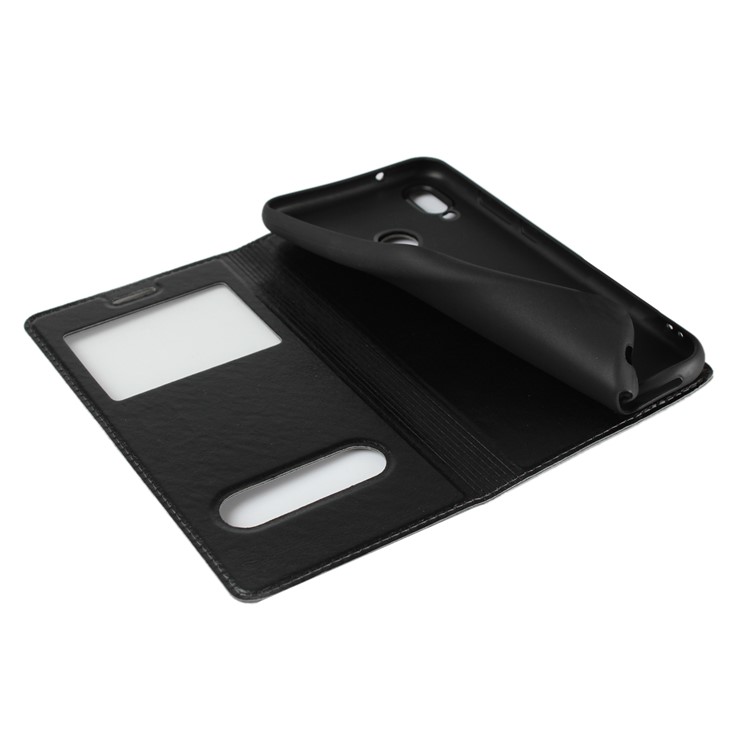 Dual View Window Crazy Horse Texture PU Leather Case for Huawei P20 Lite / Nova 3e (China) - Black-13