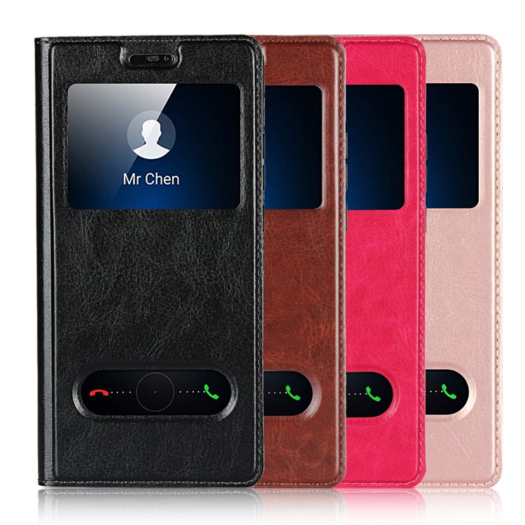 Dual View Window Crazy Horse Texture PU Leather Case for Huawei P20 Lite / Nova 3e (China) - Black-14