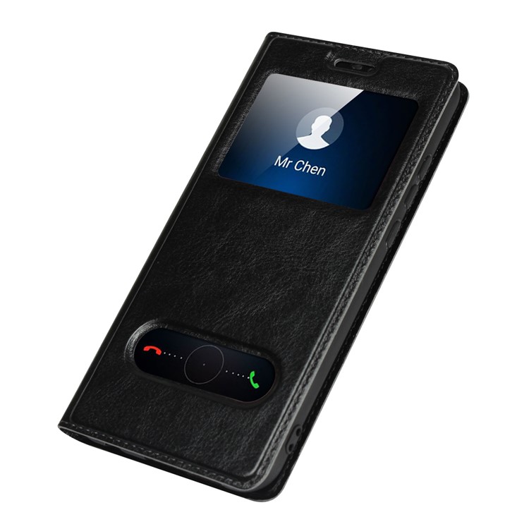 Dual View Window Crazy Horse Texture PU Leather Case for Huawei P20 Lite / Nova 3e (China) - Black-5