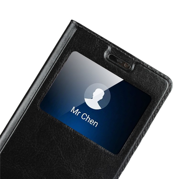 Dual View Window Crazy Horse Texture PU Leather Case for Huawei P20 Lite / Nova 3e (China) - Black-8