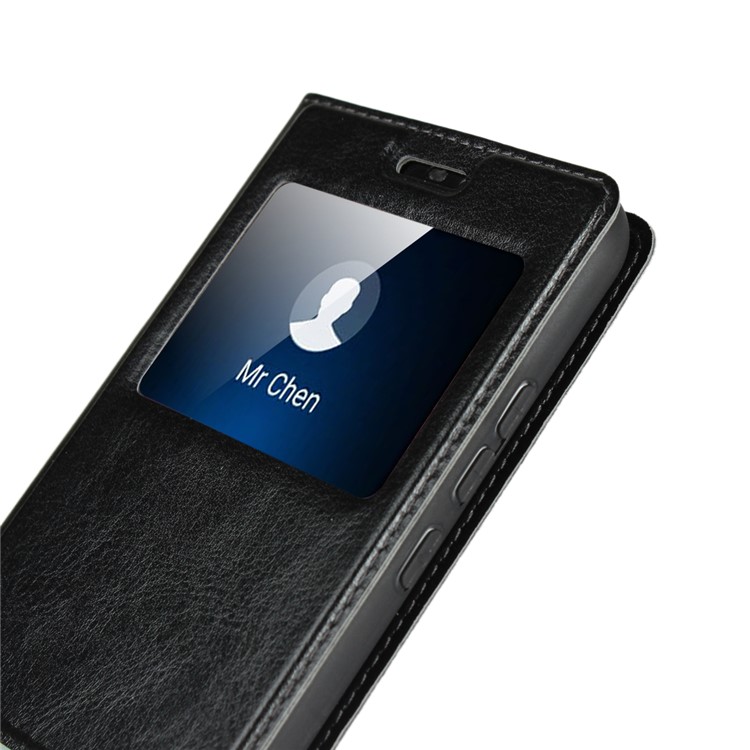 Dual View Window Crazy Horse Texture PU Leather Case for Huawei P20 Lite / Nova 3e (China) - Black-9