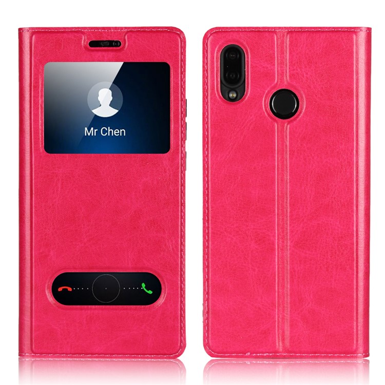 Dual View Window Crazy Horse Texture PU Leather Cover for Huawei P20 Lite / Nova 3e (China) - Rose-1