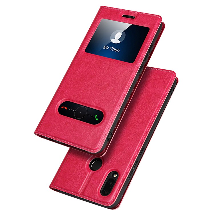 Dual View Window Crazy Horse Texture PU Leather Cover for Huawei P20 Lite / Nova 3e (China) - Rose-2