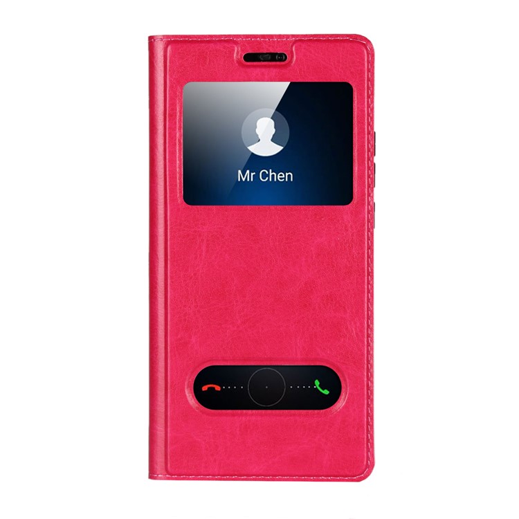 Dual View Window Crazy Horse Texture PU Leather Cover for Huawei P20 Lite / Nova 3e (China) - Rose-3