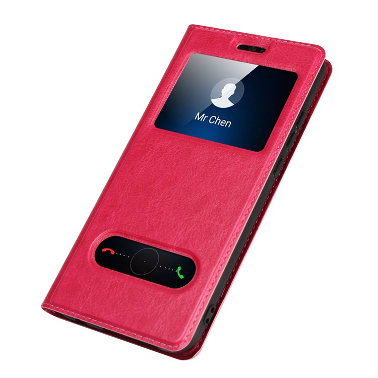 Dual View Window Crazy Horse Texture PU Leather Cover for Huawei P20 Lite / Nova 3e (China) - Rose-5