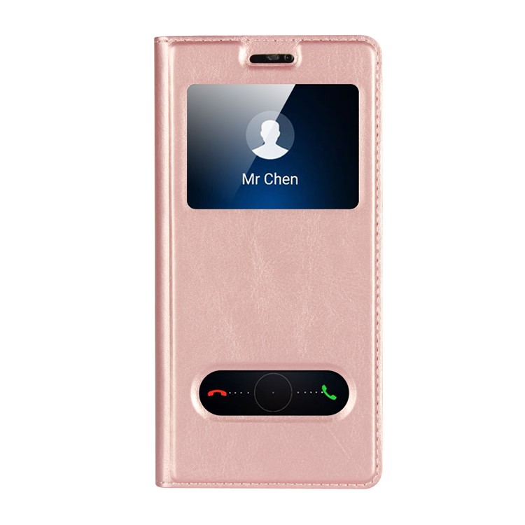 Dual View Window Crazy Horse Texture PU Leather Shell for Huawei P20 Lite / Nova 3e (China) - Pink-3