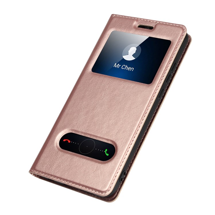 Dual View Window Crazy Horse Texture PU Leather Shell for Huawei P20 Lite / Nova 3e (China) - Pink-5