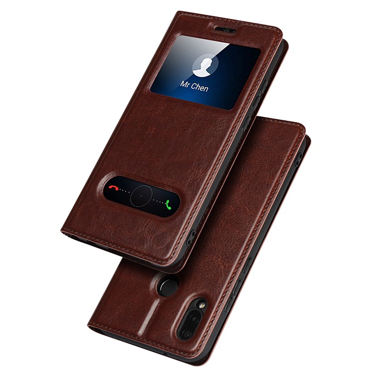 Dual View Window Crazy Horse Texture PU Leather Casing for Huawei P20 Lite / Nova 3e (China) - Brown-2