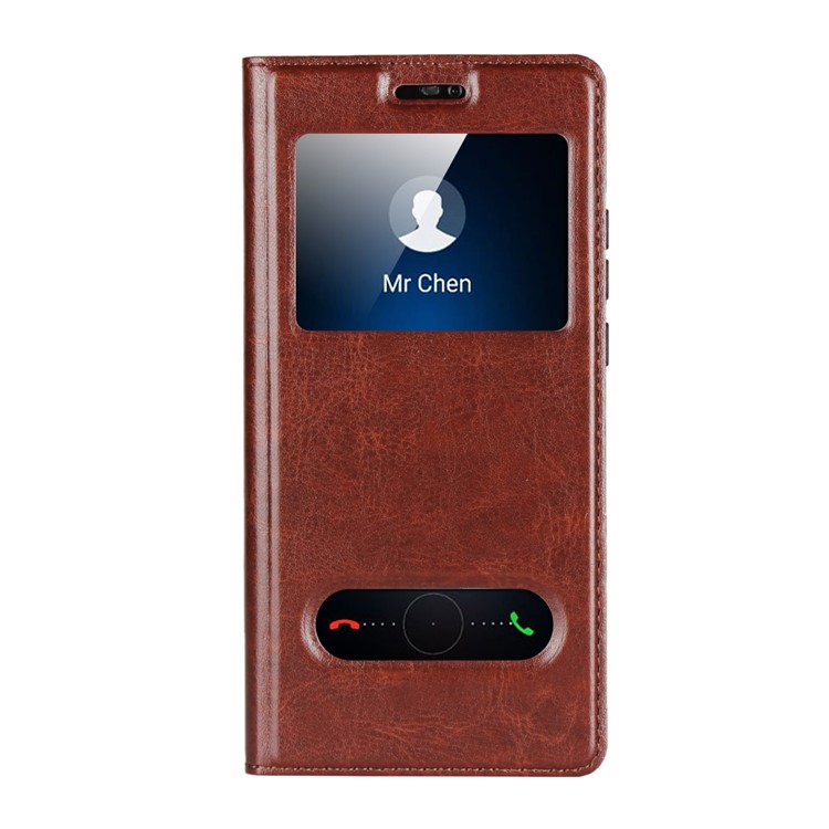 Dual View Window Crazy Horse Texture PU Leather Casing for Huawei P20 Lite / Nova 3e (China) - Brown-3