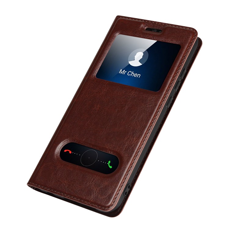 Dual View Window Crazy Horse Texture PU Leather Casing for Huawei P20 Lite / Nova 3e (China) - Brown-5