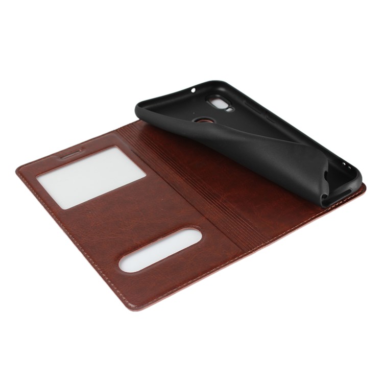 Dual View Window Crazy Horse Texture PU Leather Casing for Huawei P20 Lite / Nova 3e (China) - Brown-8
