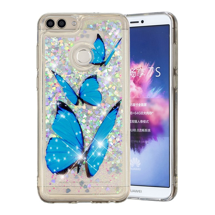Embossment Pattern Quicksand TPU Case for Huawei P Smart (2017) / Enjoy 7S - Blue Butterflies-2