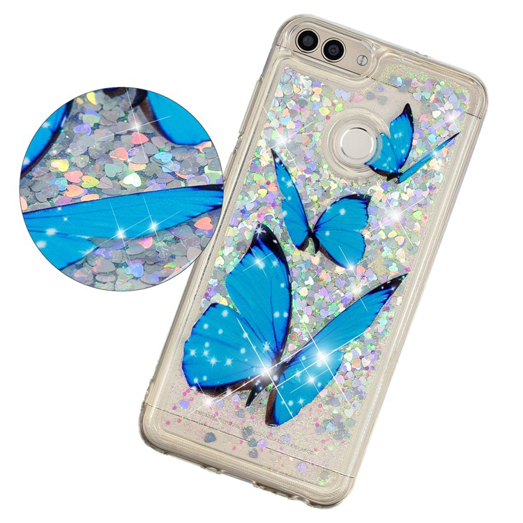Embossment Pattern Quicksand TPU Case for Huawei P Smart (2017) / Enjoy 7S - Blue Butterflies-3