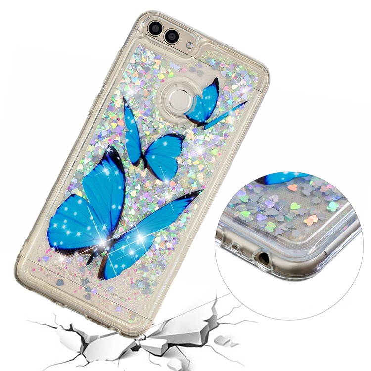 Embossment Pattern Quicksand TPU Case for Huawei P Smart (2017) / Enjoy 7S - Blue Butterflies-5