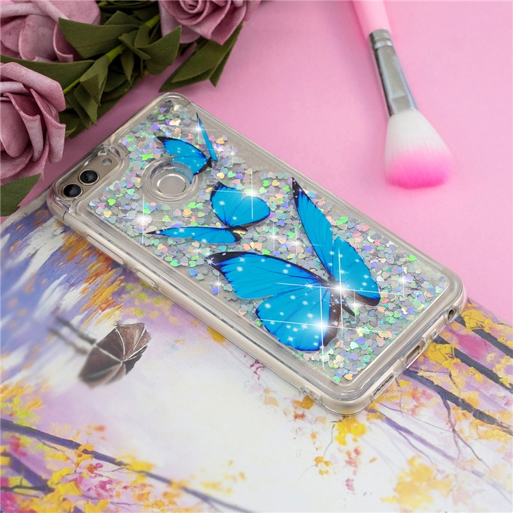 Embossment Pattern Quicksand TPU Case for Huawei P Smart (2017) / Enjoy 7S - Blue Butterflies-6