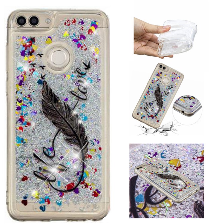 Embossment Pattern Quicksand TPU Shell for Huawei P Smart (2017) / Enjoy 7S - Feather-1