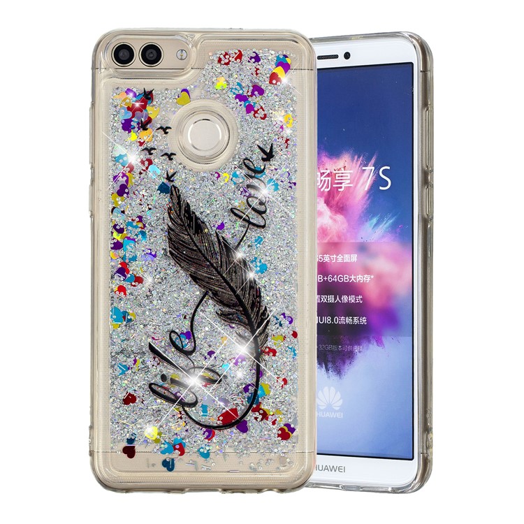 Embossment Pattern Quicksand TPU Shell for Huawei P Smart (2017) / Enjoy 7S - Feather-2