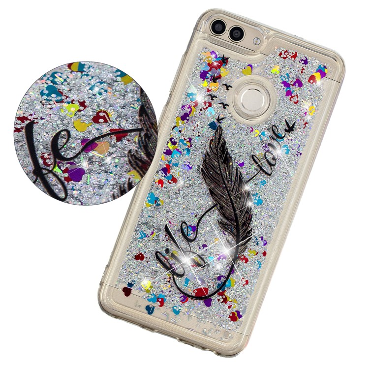 Embossment Pattern Quicksand TPU Shell for Huawei P Smart (2017) / Enjoy 7S - Feather-3