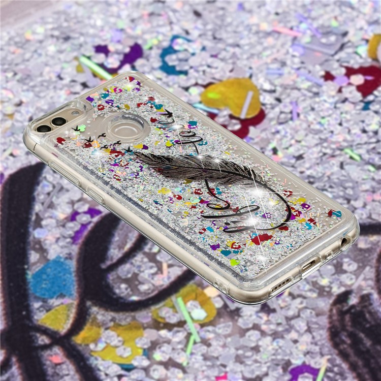 Embossment Pattern Quicksand TPU Shell for Huawei P Smart (2017) / Enjoy 7S - Feather-4