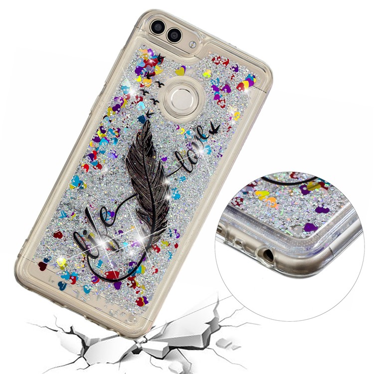 Embossment Pattern Quicksand TPU Shell for Huawei P Smart (2017) / Enjoy 7S - Feather-6