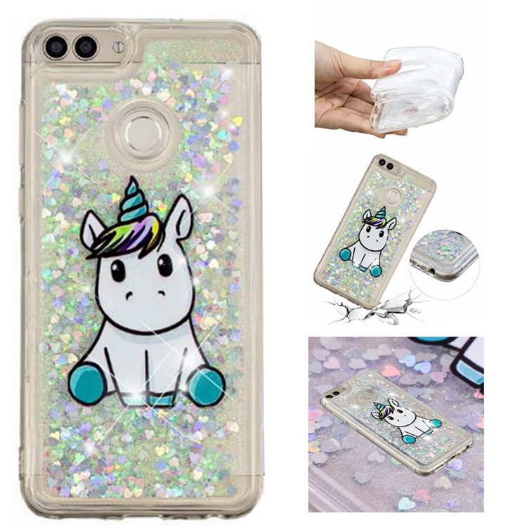 Embossment Pattern Quicksand TPU Back Case for Huawei P Smart (2017) / Enjoy 7S - Adorable Unicorn-1