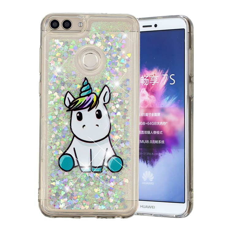 Embossment Pattern Quicksand TPU Back Case for Huawei P Smart (2017) / Enjoy 7S - Adorable Unicorn-2