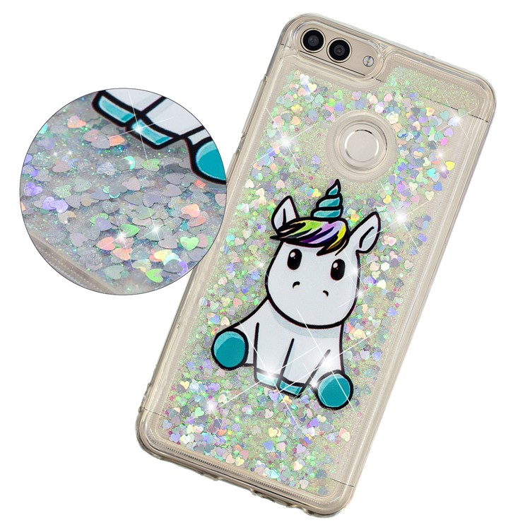 Embossment Pattern Quicksand TPU Back Case for Huawei P Smart (2017) / Enjoy 7S - Adorable Unicorn-3