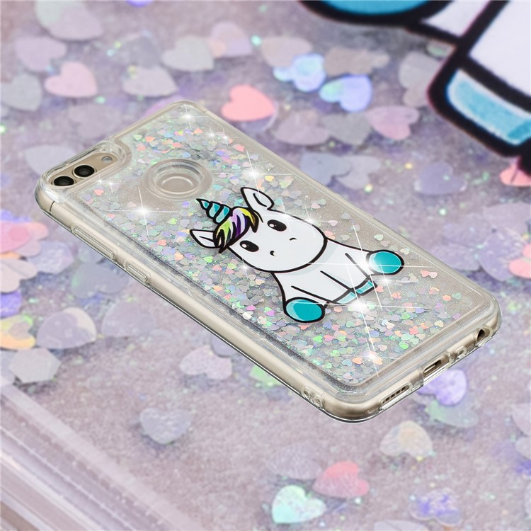 Embossment Pattern Quicksand TPU Back Case for Huawei P Smart (2017) / Enjoy 7S - Adorable Unicorn-4