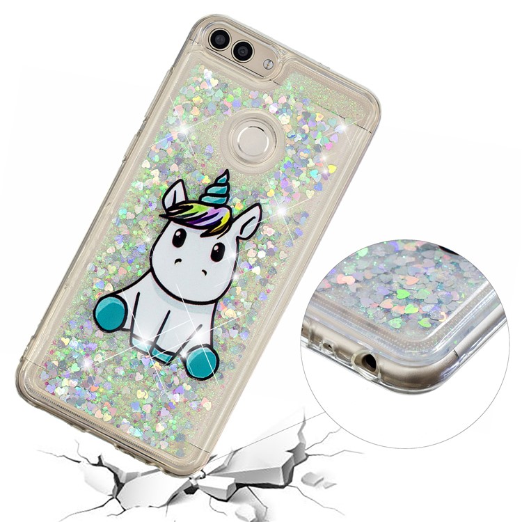 Embossment Pattern Quicksand TPU Back Case for Huawei P Smart (2017) / Enjoy 7S - Adorable Unicorn-5