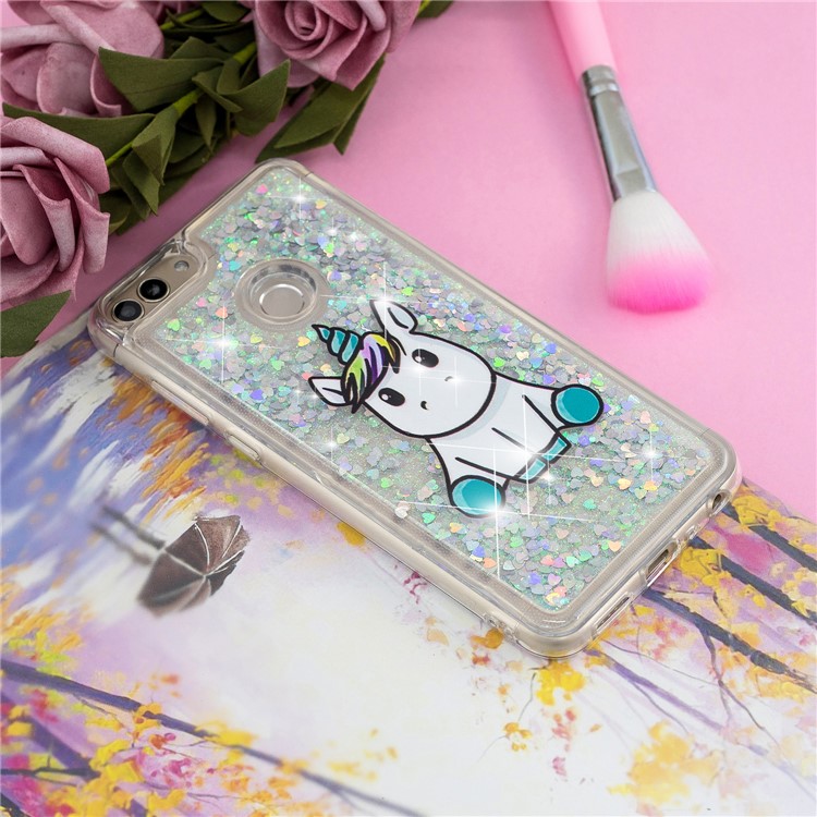 Embossment Pattern Quicksand TPU Back Case for Huawei P Smart (2017) / Enjoy 7S - Adorable Unicorn-6