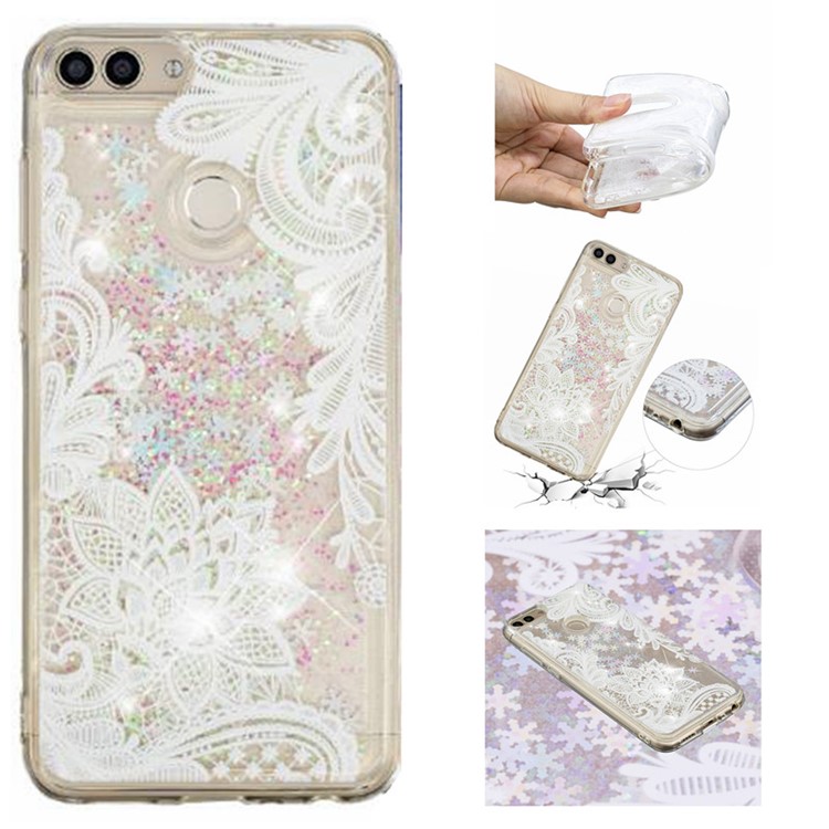 Embossment Pattern Quicksand TPU Back Shell for Huawei P Smart (2017) / Enjoy 7S - Lace Flower Pattern-1