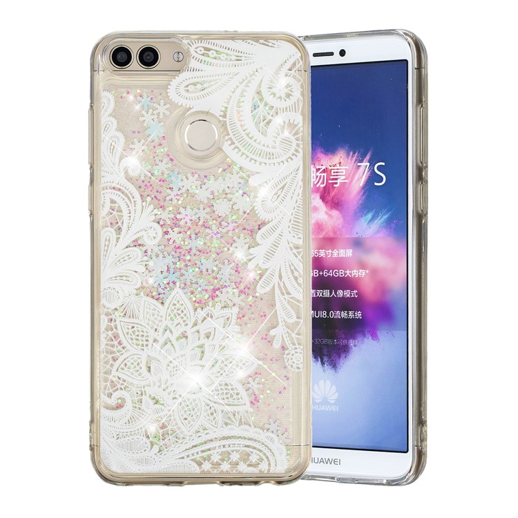 Embossment Pattern Quicksand TPU Back Shell for Huawei P Smart (2017) / Enjoy 7S - Lace Flower Pattern-2