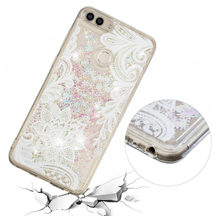 Embossment Pattern Quicksand TPU Back Shell for Huawei P Smart (2017) / Enjoy 7S - Lace Flower Pattern-5