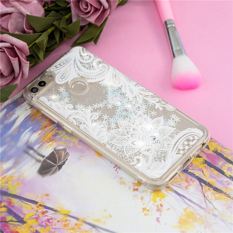 Embossment Pattern Quicksand TPU Back Shell for Huawei P Smart (2017) / Enjoy 7S - Lace Flower Pattern-6