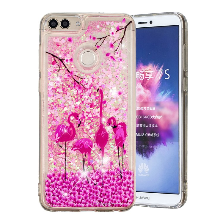 Embossing Pattern Quicksand TPU Soft Case for Huawei P Smart (2017) / Enjoy 7S - Flamingos-2
