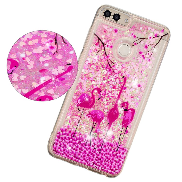 Embossing Pattern Quicksand TPU Soft Case for Huawei P Smart (2017) / Enjoy 7S - Flamingos-3