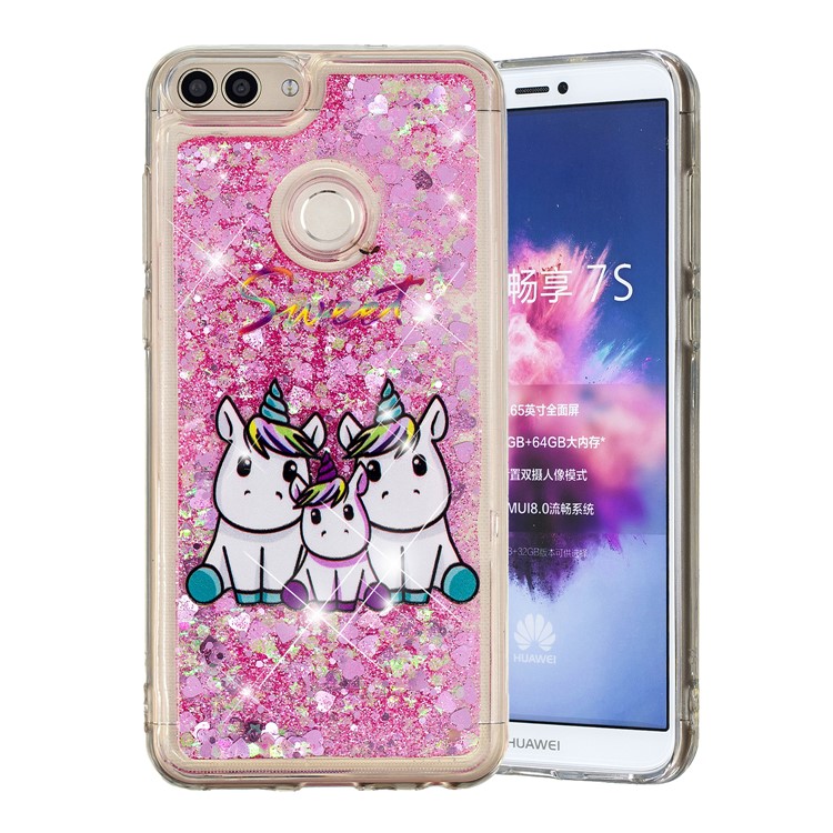 Embossing Pattern Quicksand TPU Soft Cover for Huawei P Smart (2017) / Enjoy 7S - Sweet Unicorns-2