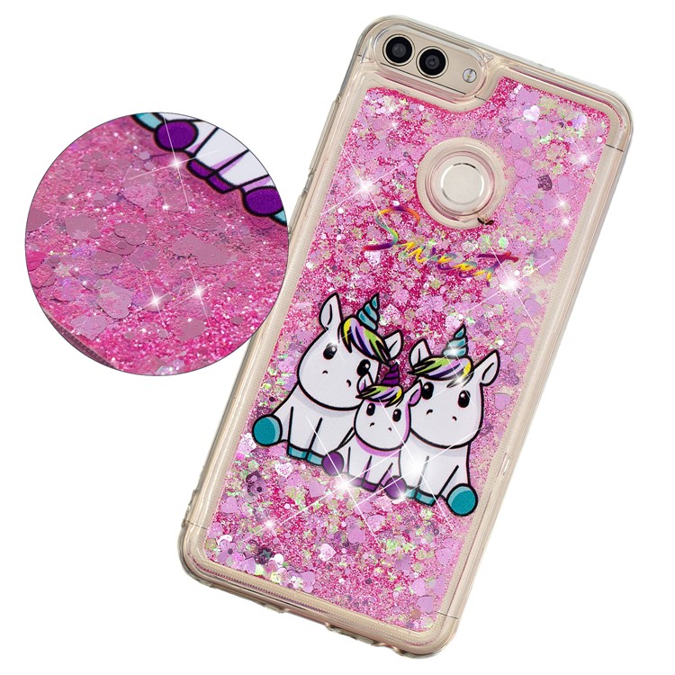 Embossing Pattern Quicksand TPU Soft Cover for Huawei P Smart (2017) / Enjoy 7S - Sweet Unicorns-3