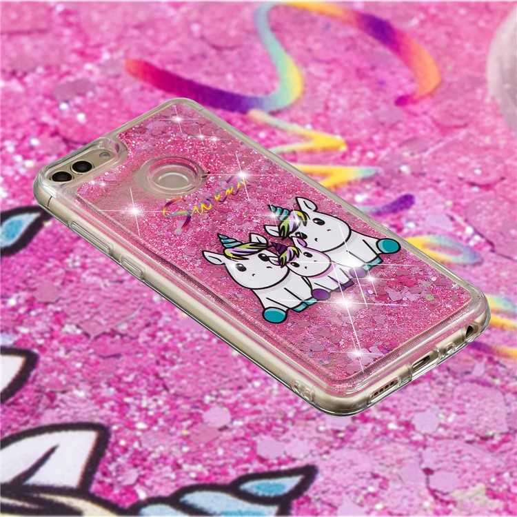 Embossing Pattern Quicksand TPU Soft Cover for Huawei P Smart (2017) / Enjoy 7S - Sweet Unicorns-4