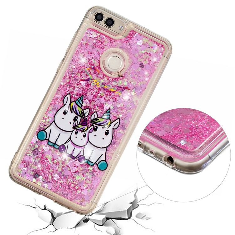 Embossing Pattern Quicksand TPU Soft Cover for Huawei P Smart (2017) / Enjoy 7S - Sweet Unicorns-5